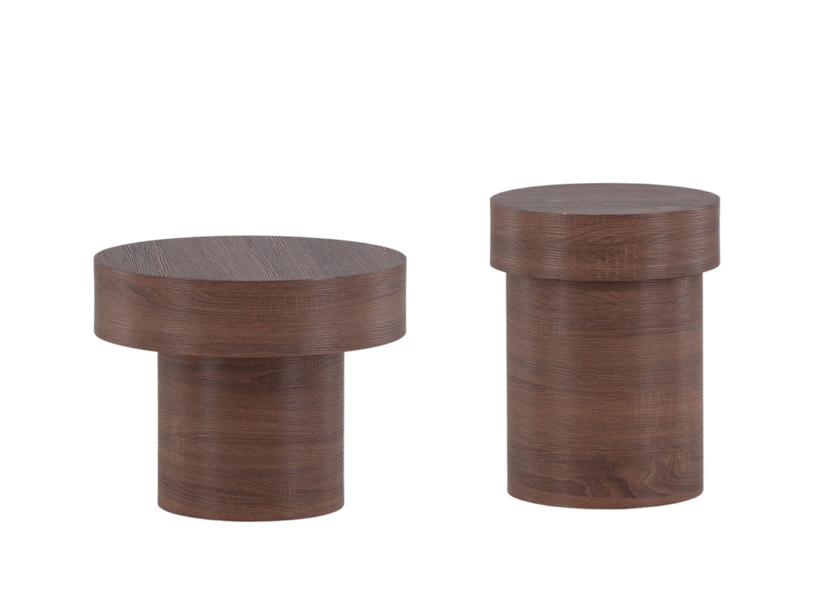 Tables basses rondes design aspect bois moka