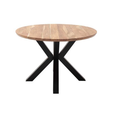 Table à manger ronde plateau en acacia et pied métal noir étoile