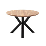 Table à manger ronde plateau en acacia et pied métal noir étoile