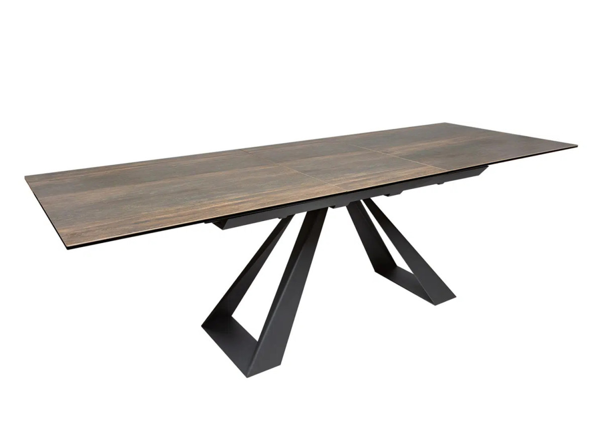 Table à manger céramique extensible imitation chêne foncé