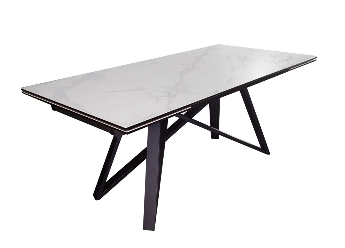 Table de salle à manger moderne céramique marbre blanc avec allonge et pied central design