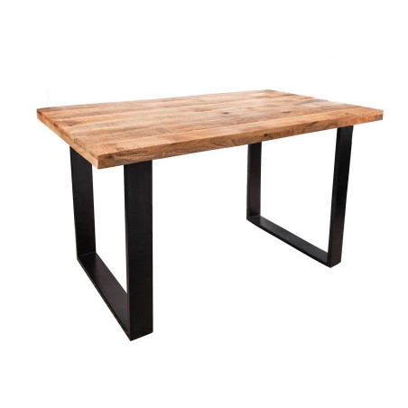 Table rectangulaire bois de manguier effet latté et pieds u en métal noir