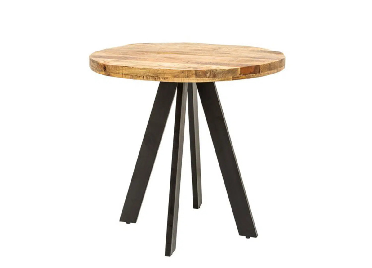 Table salle à manger ronde 80 cm plateau manguier et pieds métal noir