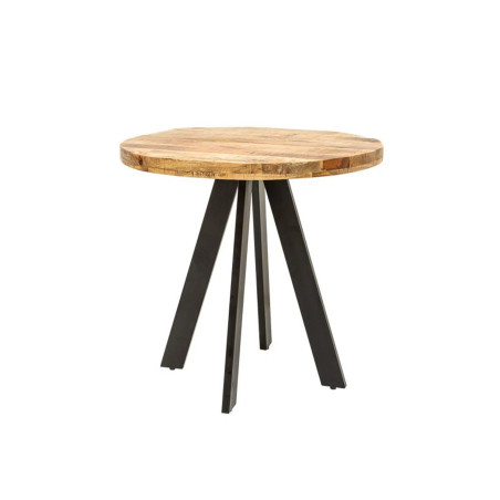 Table salle à manger ronde 80 cm plateau manguier et pieds métal noir