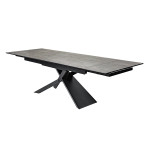 Table extensible en céramique avec allonge gris lave et pied central métal noir