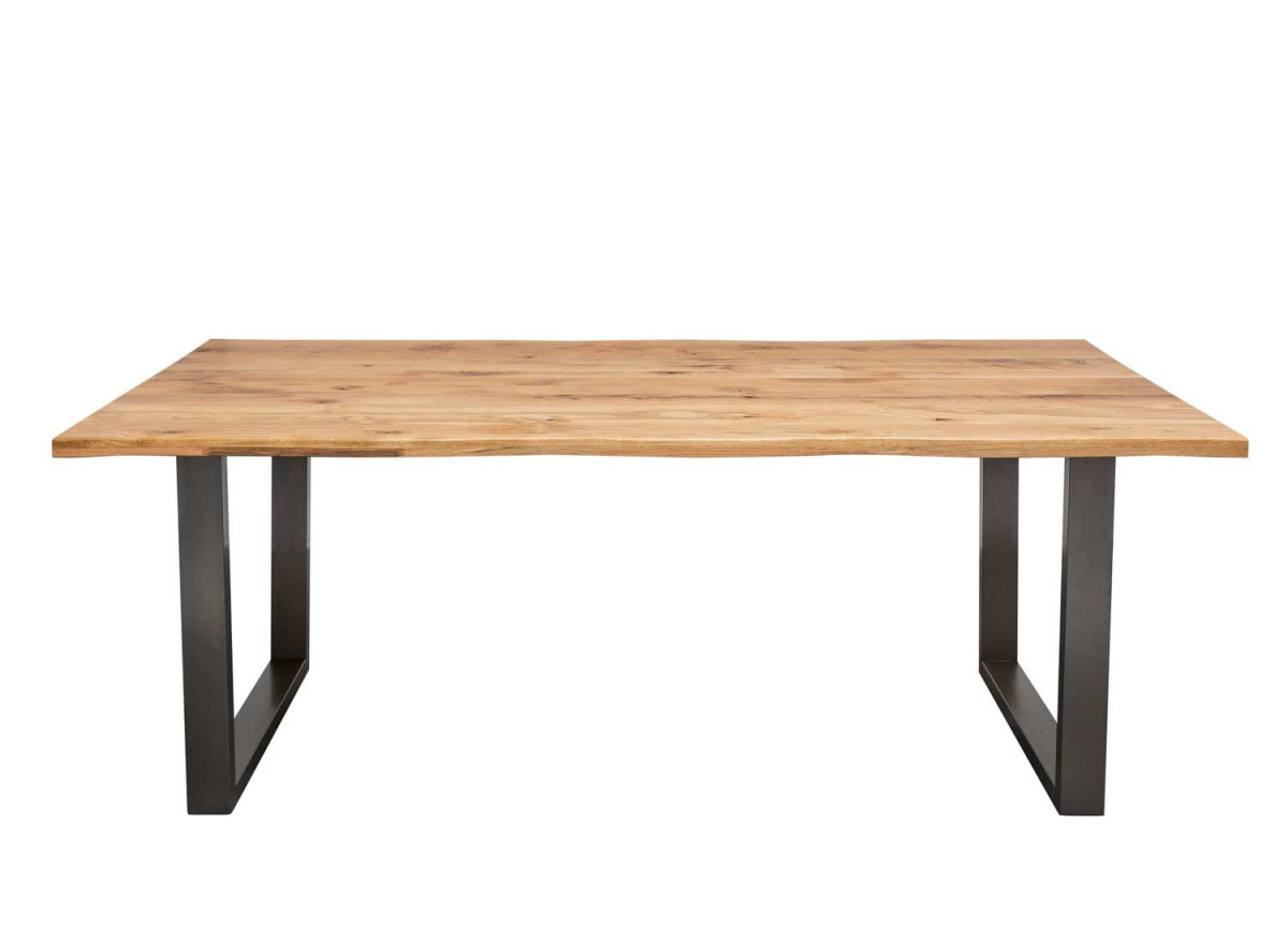 Table à manger en bois de chêne sauvage et pieds en métal noir anthracite moderne