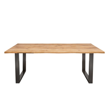 Table à manger en bois de chêne sauvage et pieds en métal noir anthracite moderne