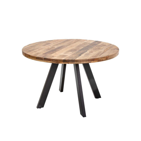 Table à manger ronde en bois de manguier et pieds en métal noir