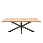 Table de salle à manger 180 cm bois de manguier clair et pied central étoile métal noir