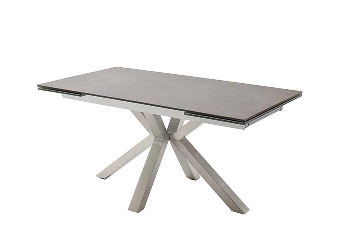 Table à manger céramique gris anthracite et pied métal brossé