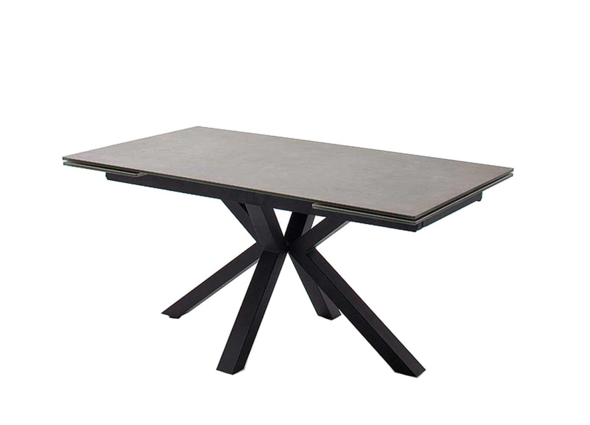 Table de salle à manger avec allonges en céramique gris et pied métal noir