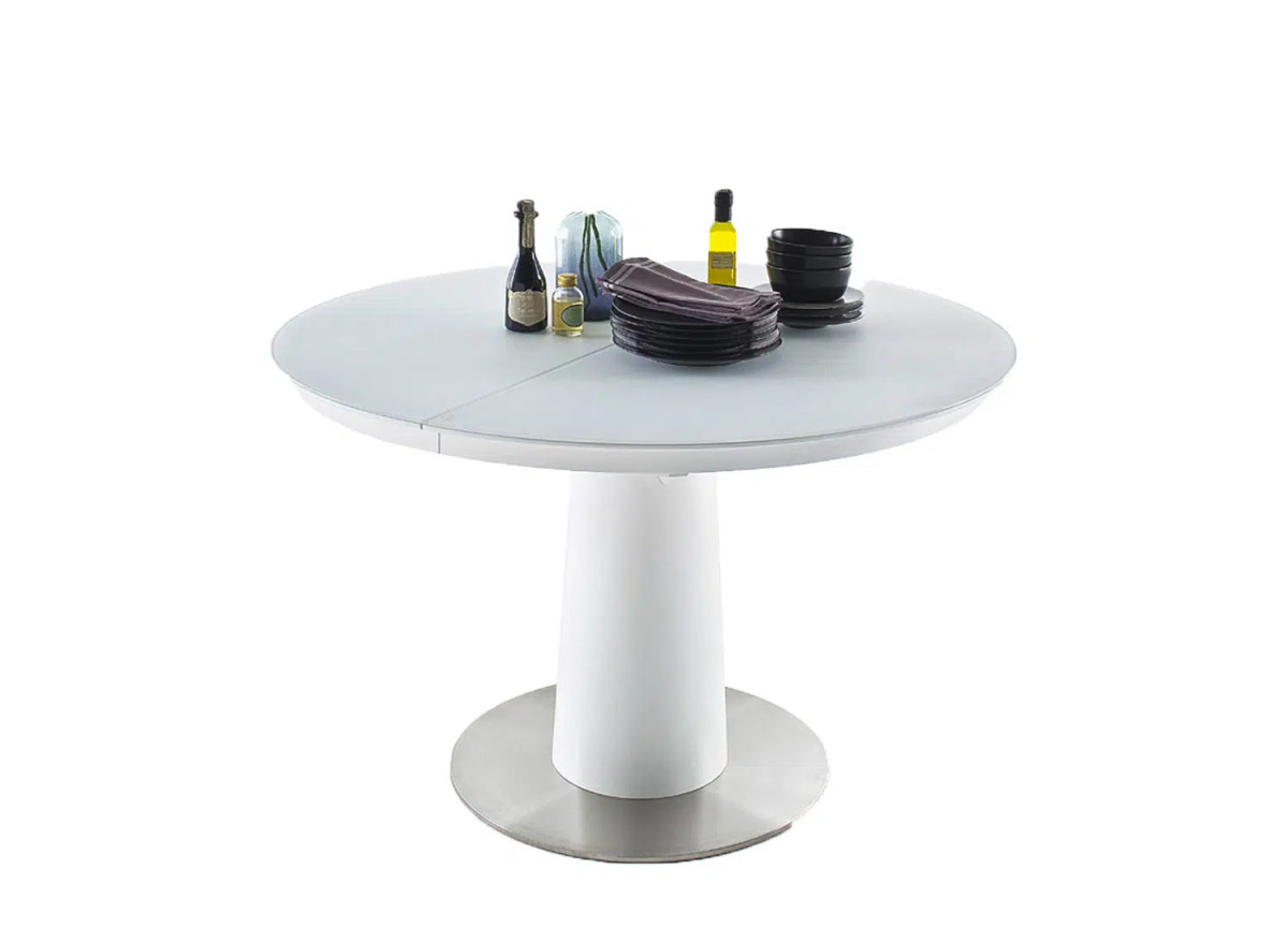 Table de repas ronde extensible blanche moderne