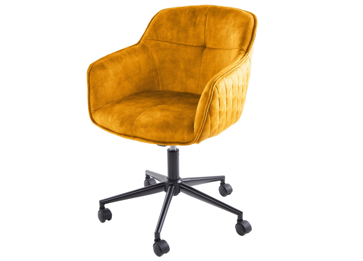 Chaise de bureau design en velours jaune or Emmy