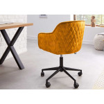 Chaise de bureau design en velours jaune or Emmy