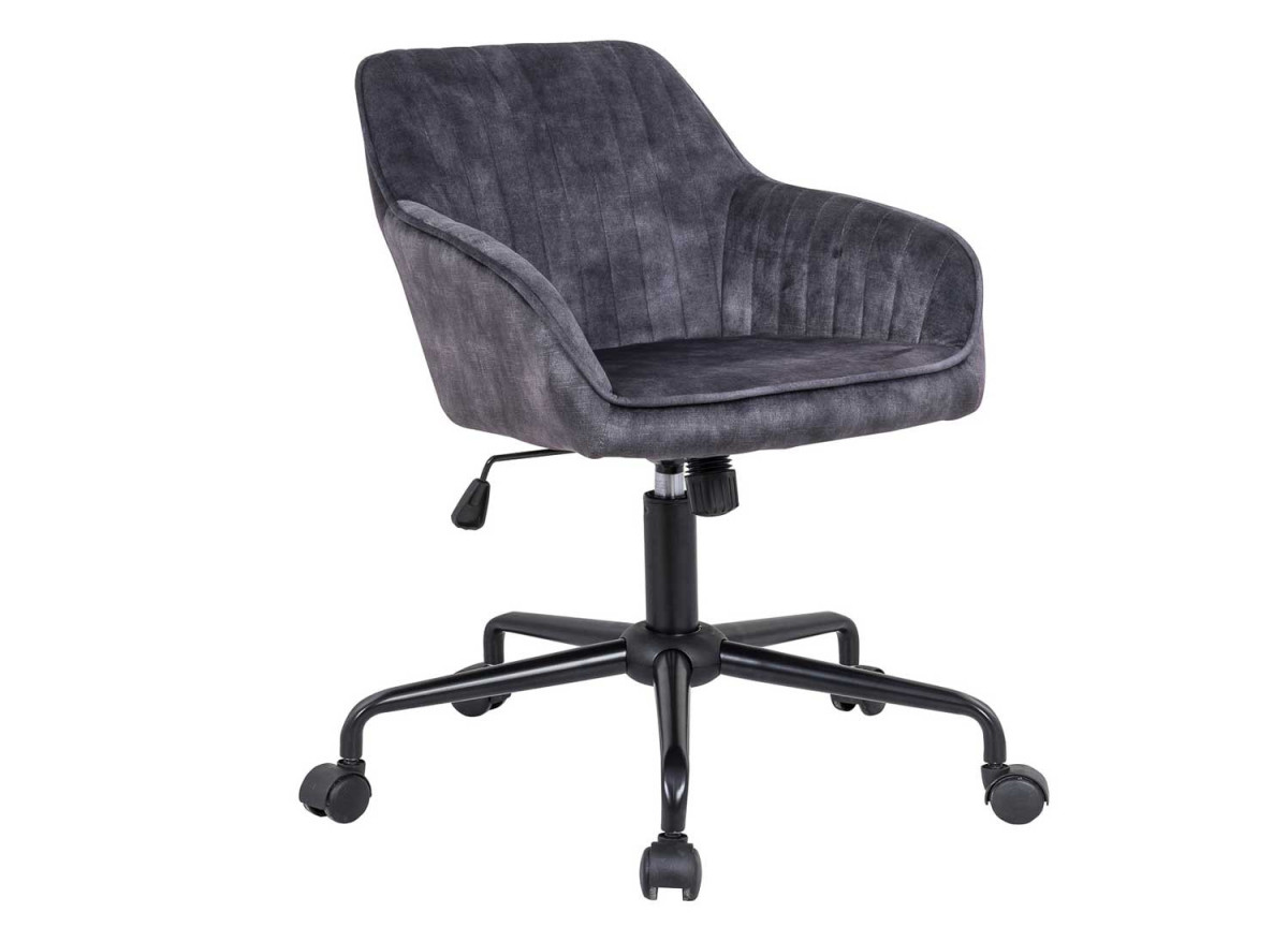 Chaise de bureau velours gris foncé avec accoudoirs Thibault