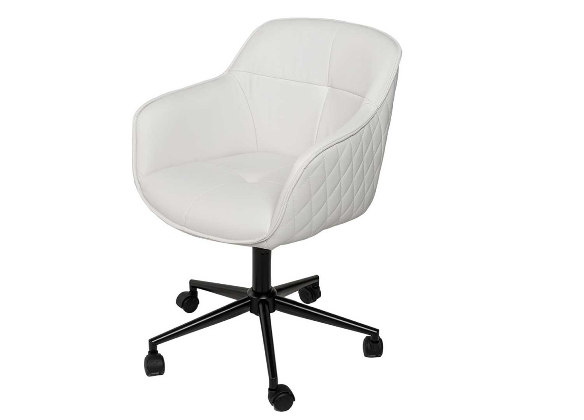 Chaise de bureau design en cuir synthétique blanc Emmy