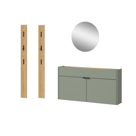 Mobilier moderne pour entrée vert sauge et chêne style minimaliste