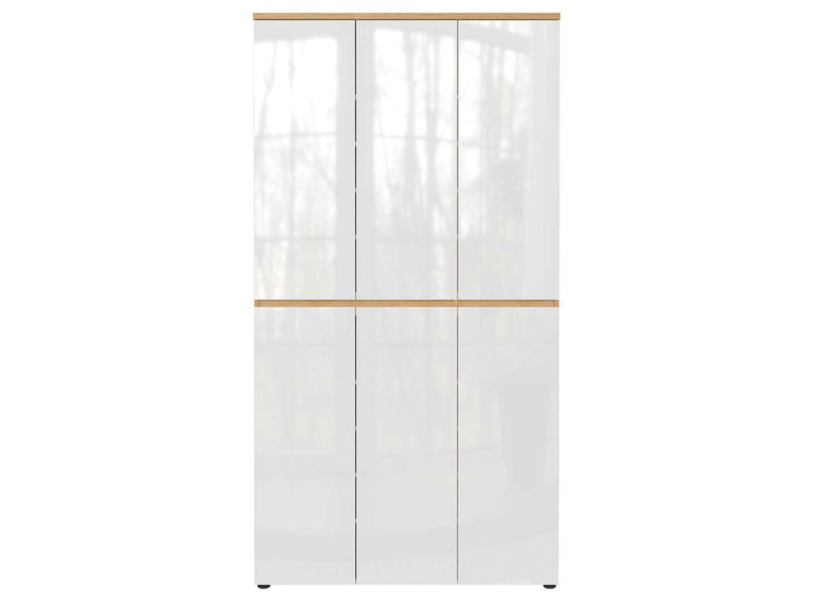 Armoire entrée design blanc brillant et chêne avec rangements