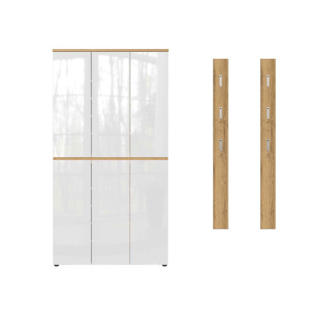 Armoire design blanche et chêne avec porte manteaux