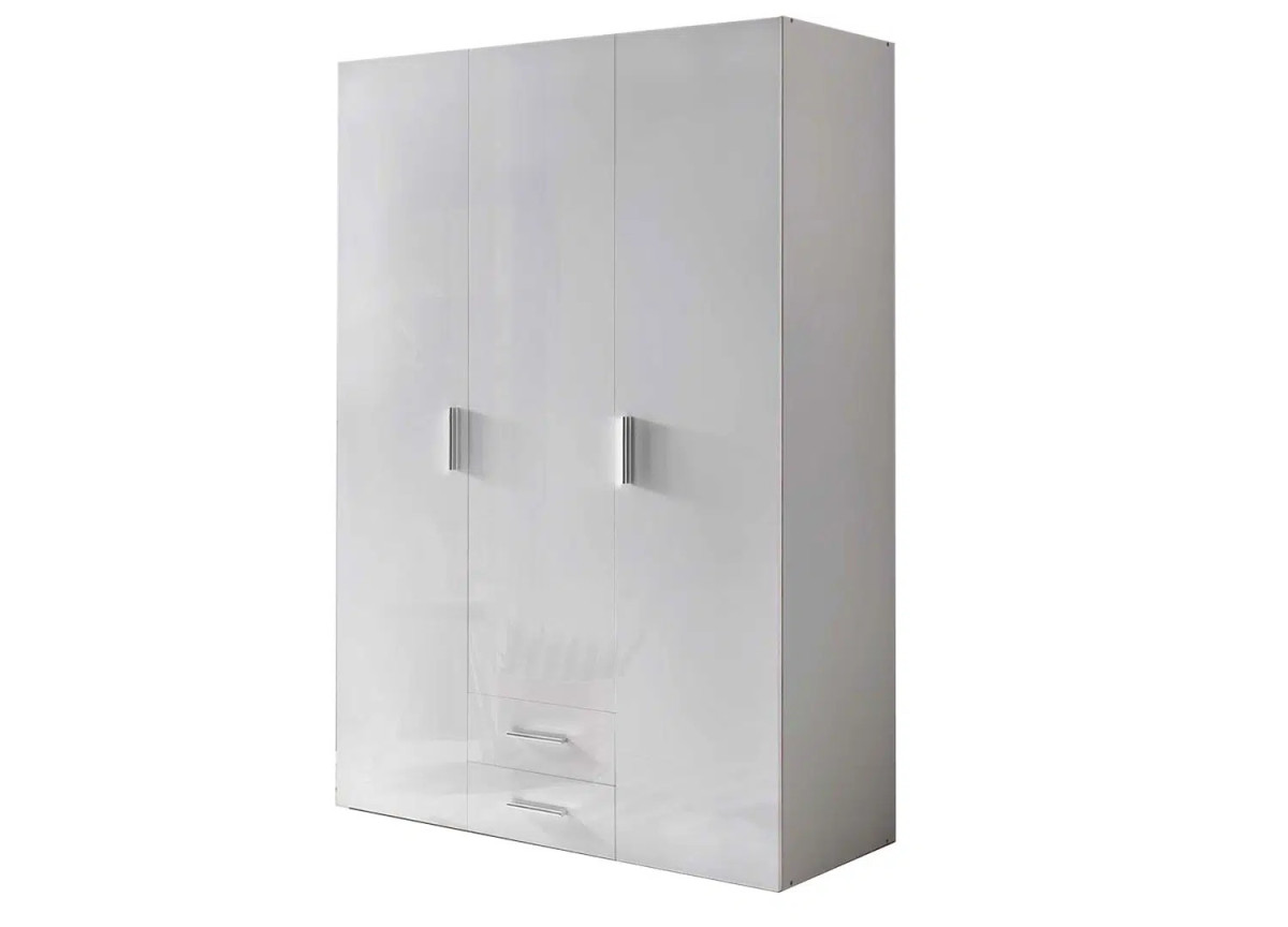 Armoire blanc brillant 3 portes et 2 tiroirs 120 cm