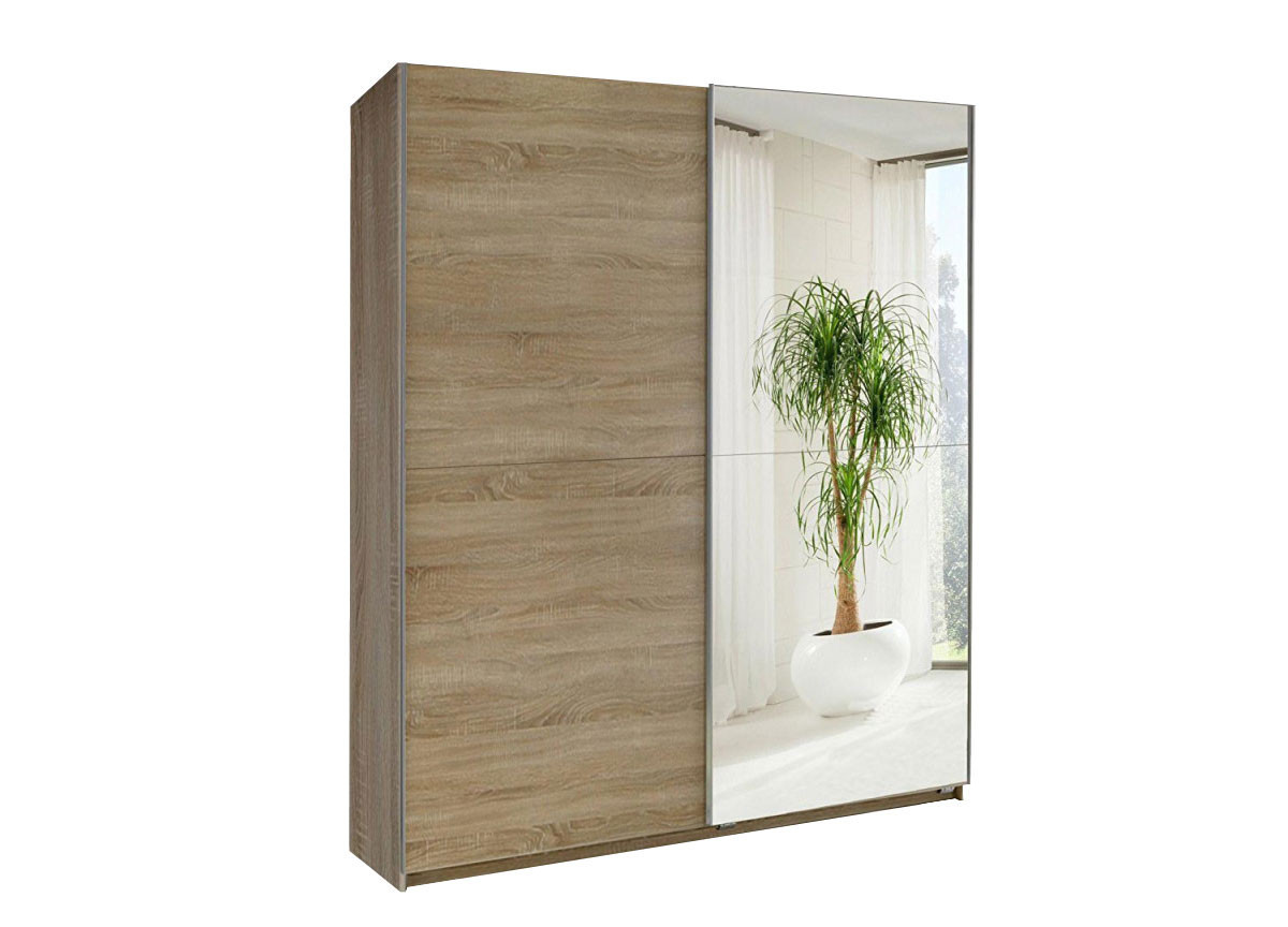 Armoire chêne de 2 portes coulissantes avec miroir