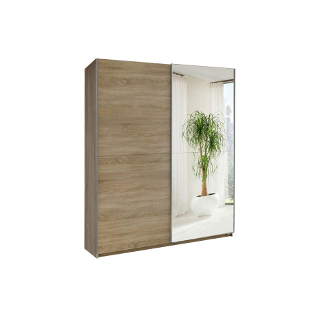 Armoire chêne de 2 portes coulissantes avec miroir