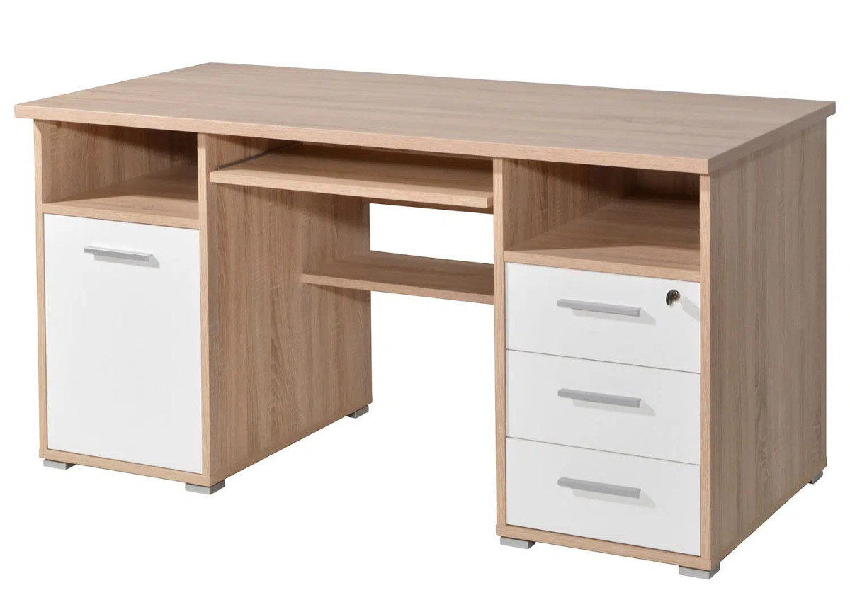 Bureau blanc et chêne sonoma avec rangements intégrés