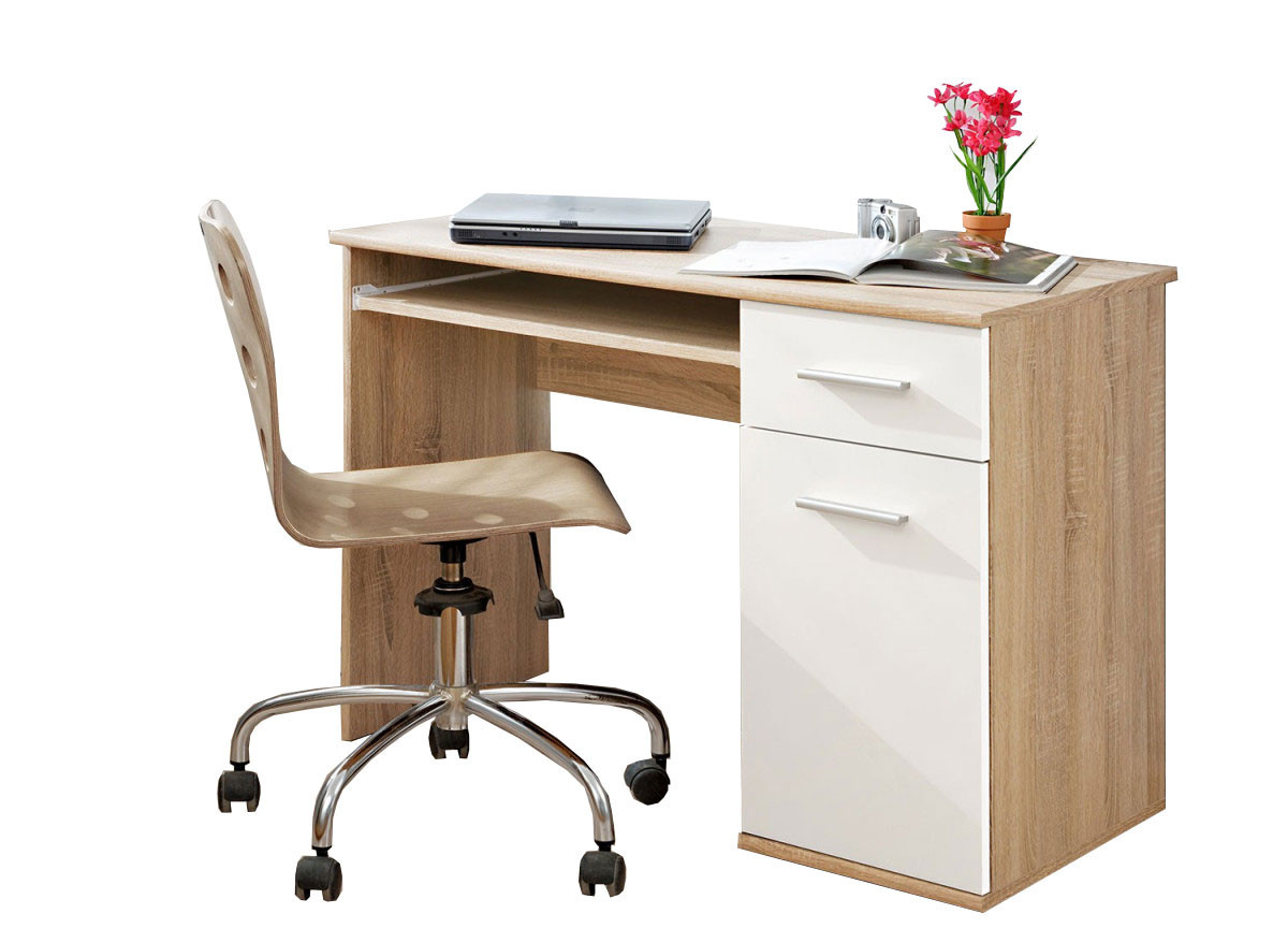 Bureau moderne de chambre enfant blanc et chêne sonoma