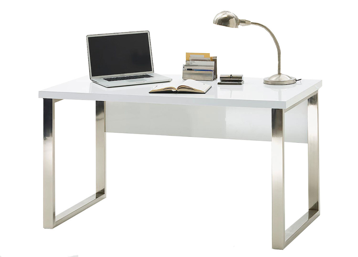 Bureau design laqué blanc et pieds en acier chromé