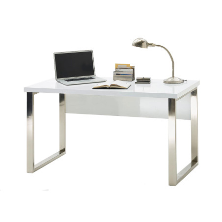 Bureau design laqué blanc et pieds en acier chromé