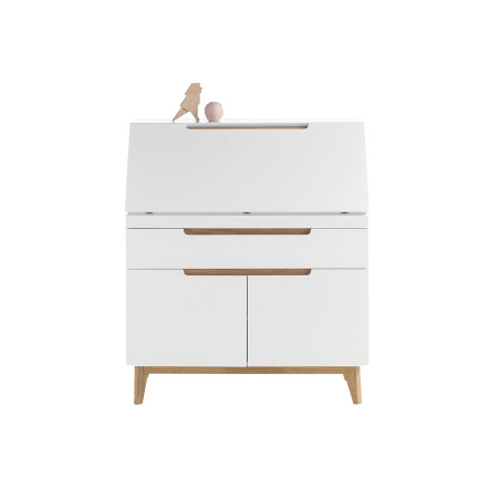 Bureau secrétaire blanc et bois avec rangements