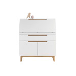 Bureau secrétaire blanc et bois avec rangements