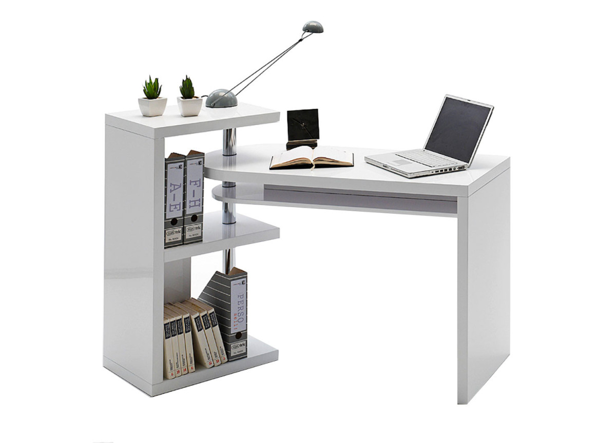 Bureau design blanc laqué avec plateau rotatif