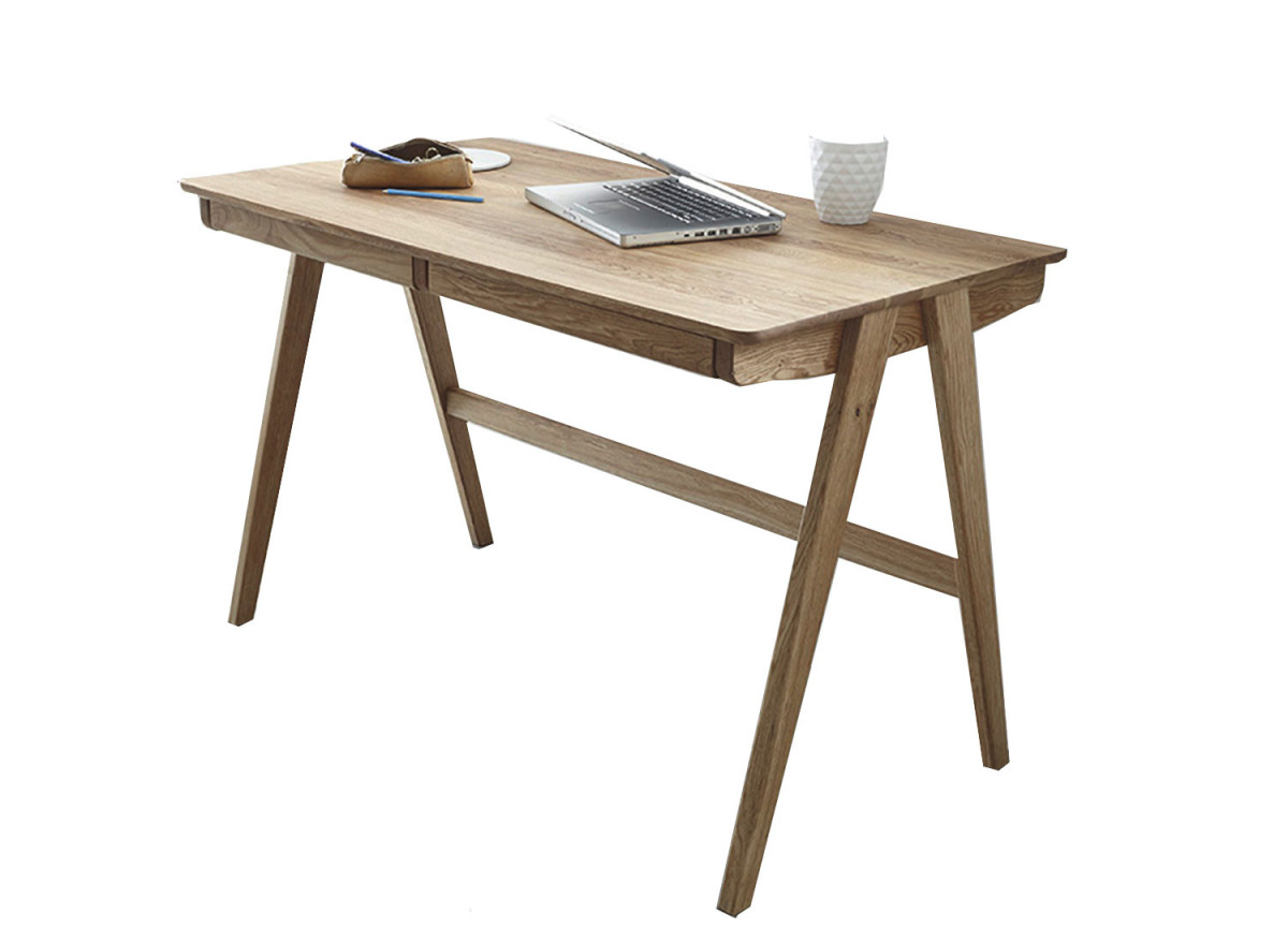 Bureau scandinave en bois de chêne massif de deux tiroirs