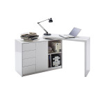 Bureau design blanc laqué brillant avec panneau pivotant