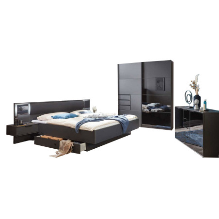 Mobilier design de chambre gris graphite et verre noir