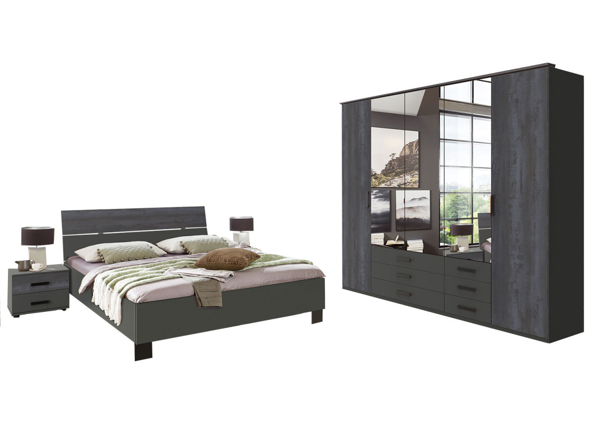 Mobilier design de chambre adulte complète pas cher coloris gris graphite