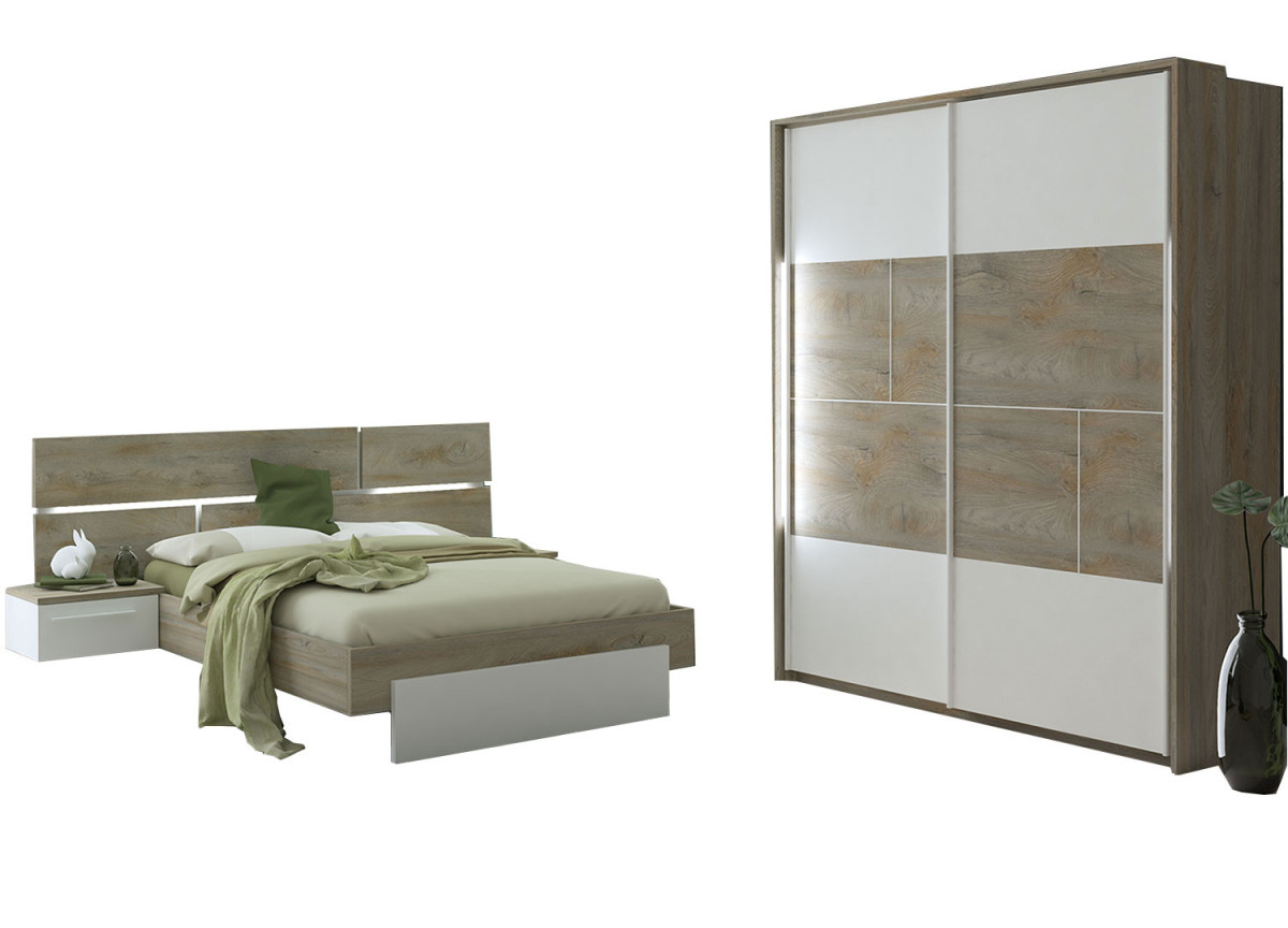 Meubles-de-chambre-adulte-en-bois-blanc-laqué-mat-et-décor-chêne