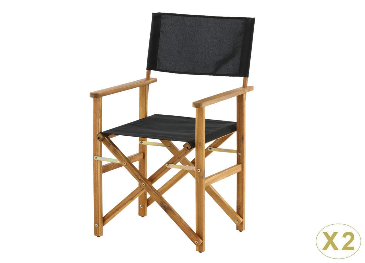 Chaises pliantes en bois massif et tissu noir Marion