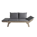 Banc de jardin en bois acacia grisé avec coussin Gary