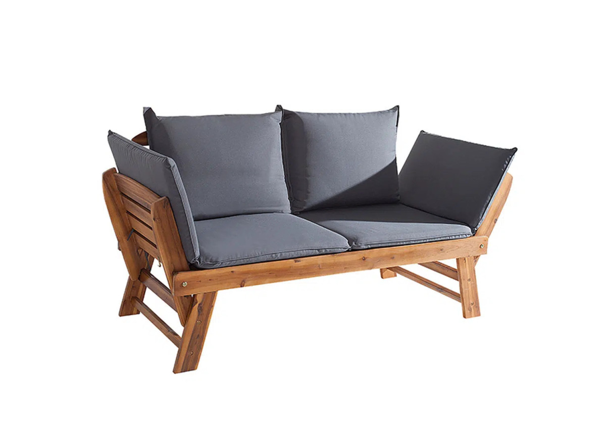 Banc de jardin en bois acacia avec coussin Gary