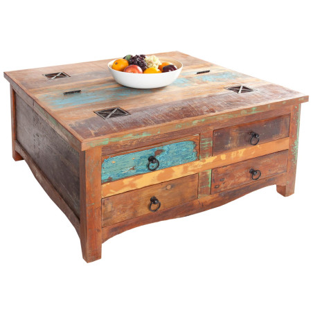 Table basse carrée avec rangement en bois recyclé