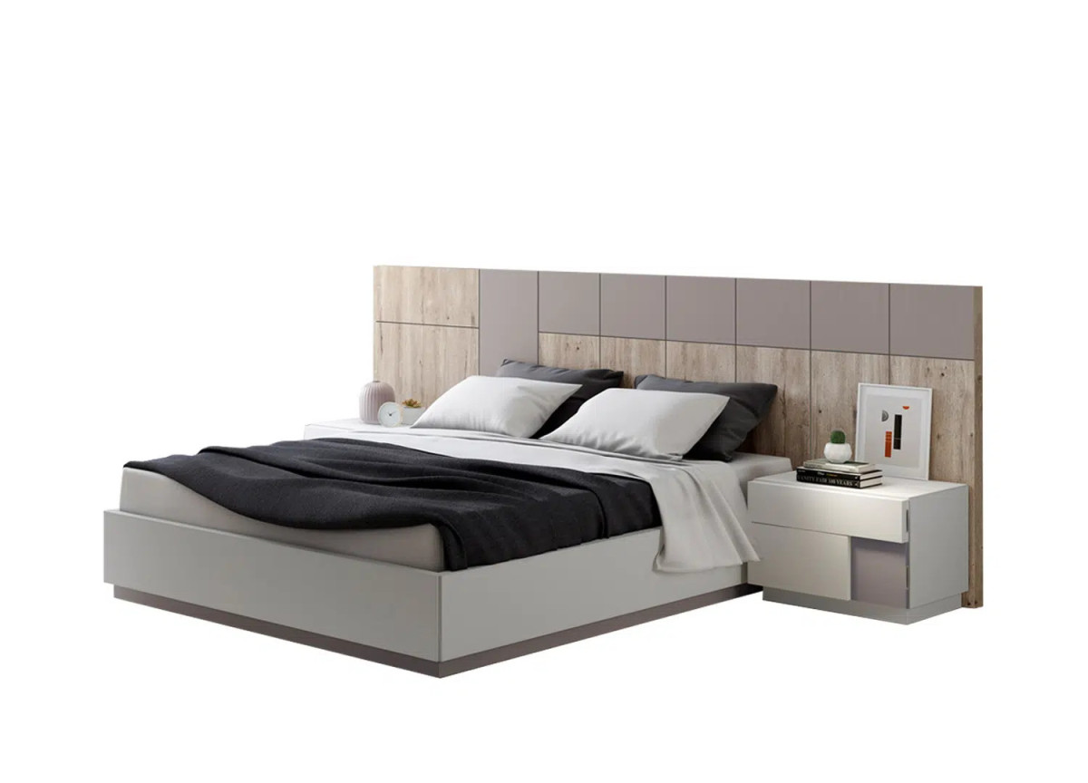 Lit double king size 160x200 avec tête de lit et chevets