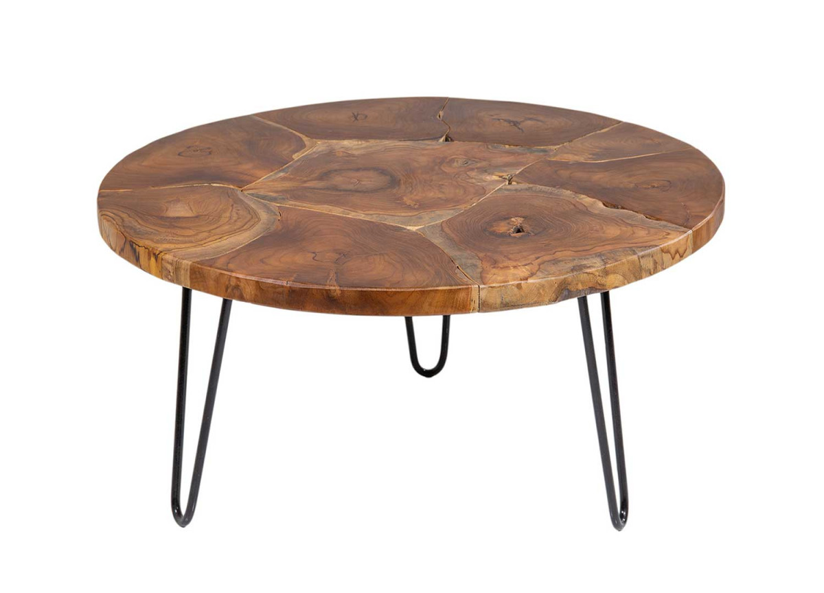 Table basse ronde en bois de teck