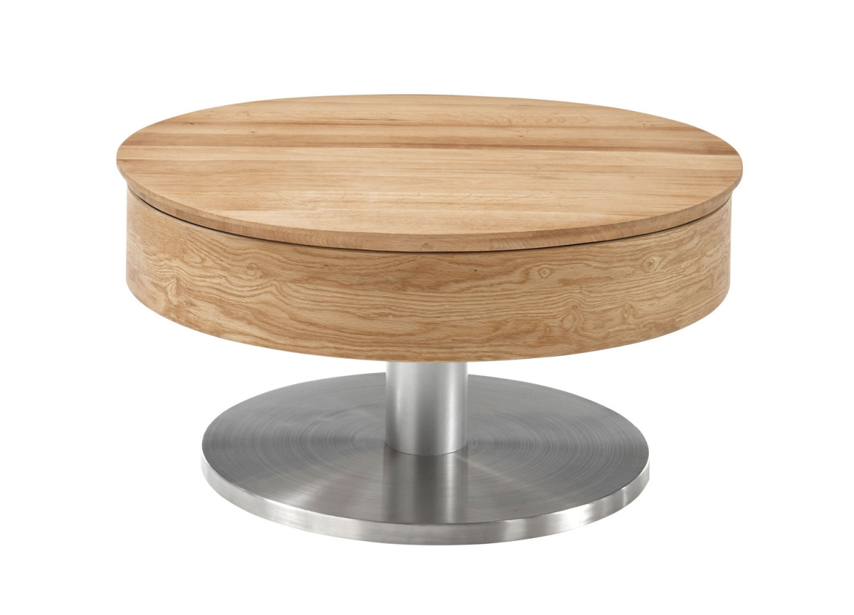 Table basse ronde avec rangement bois et inox Suva