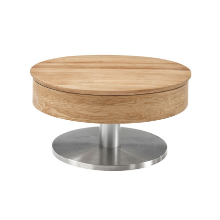 Table basse ronde avec rangement bois et inox Suva