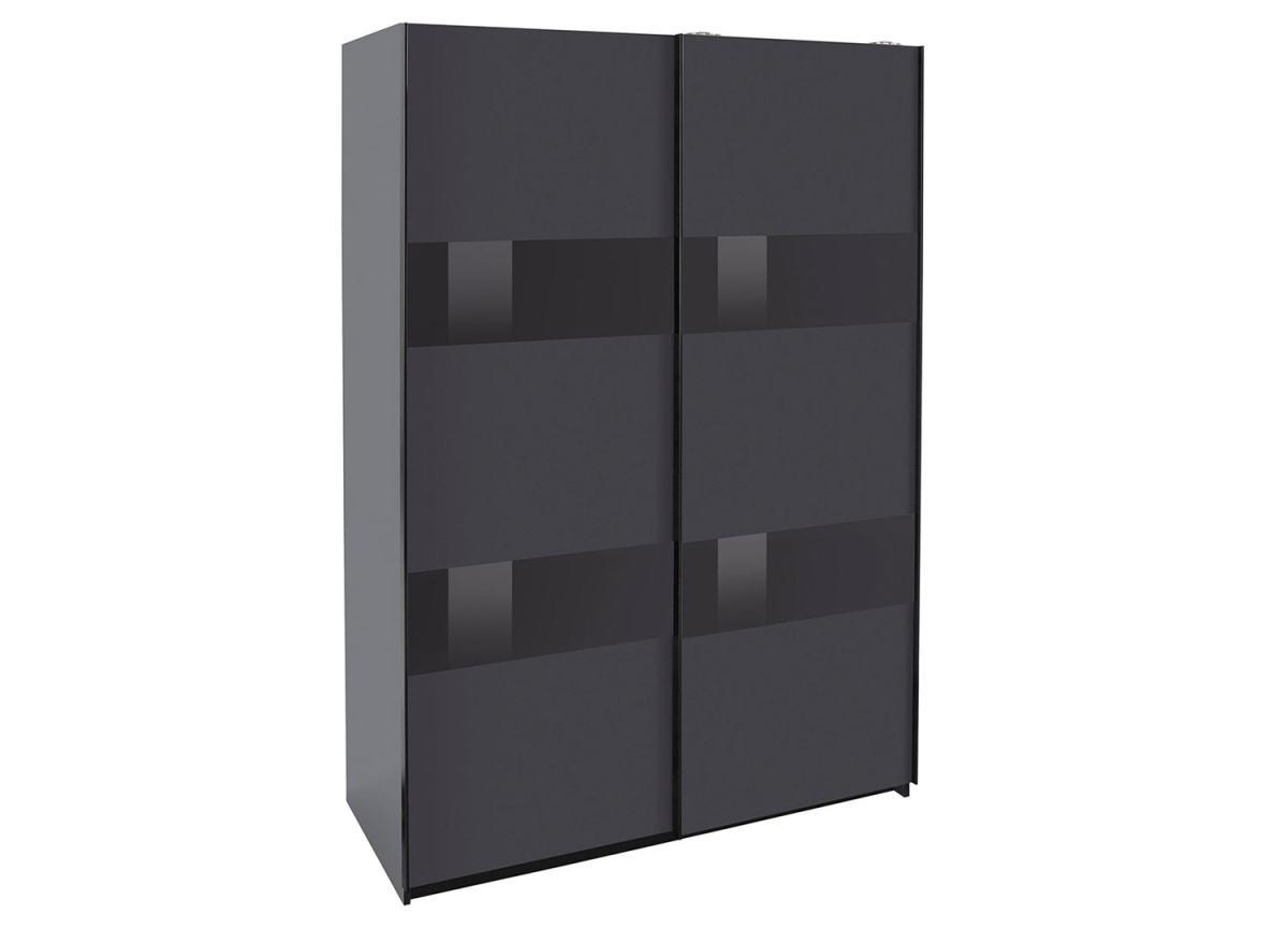 Armoire à portes coulissantes pas cher graphite et verre gris