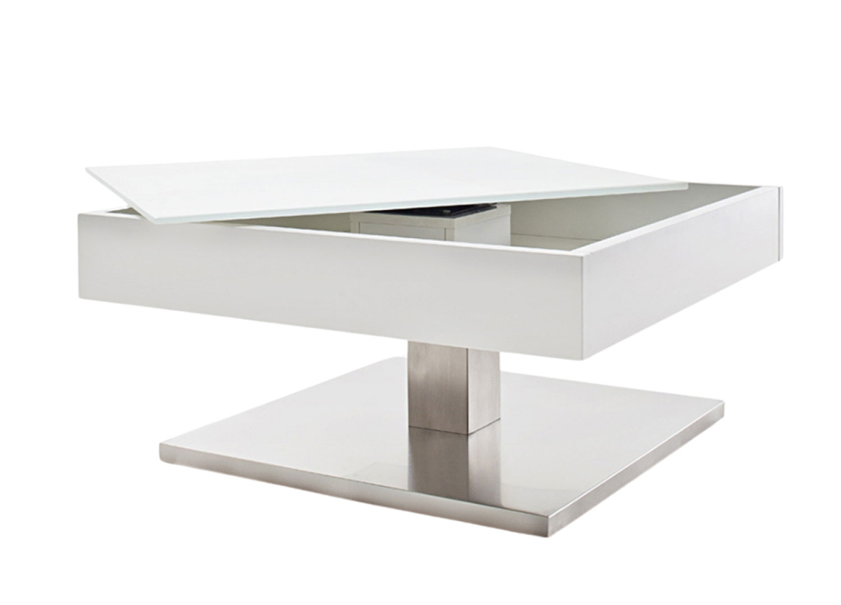 Table Basse Blanche Pied en Acier & Plateau Rotatif Mariko