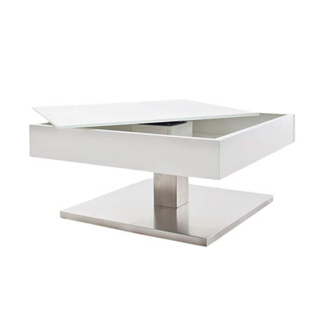 Table Basse Blanche Pied en Acier & Plateau Rotatif Mariko