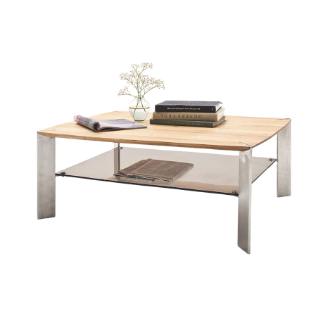 Table Basse Rectangulaire en Bois Verre et Acier Nelia